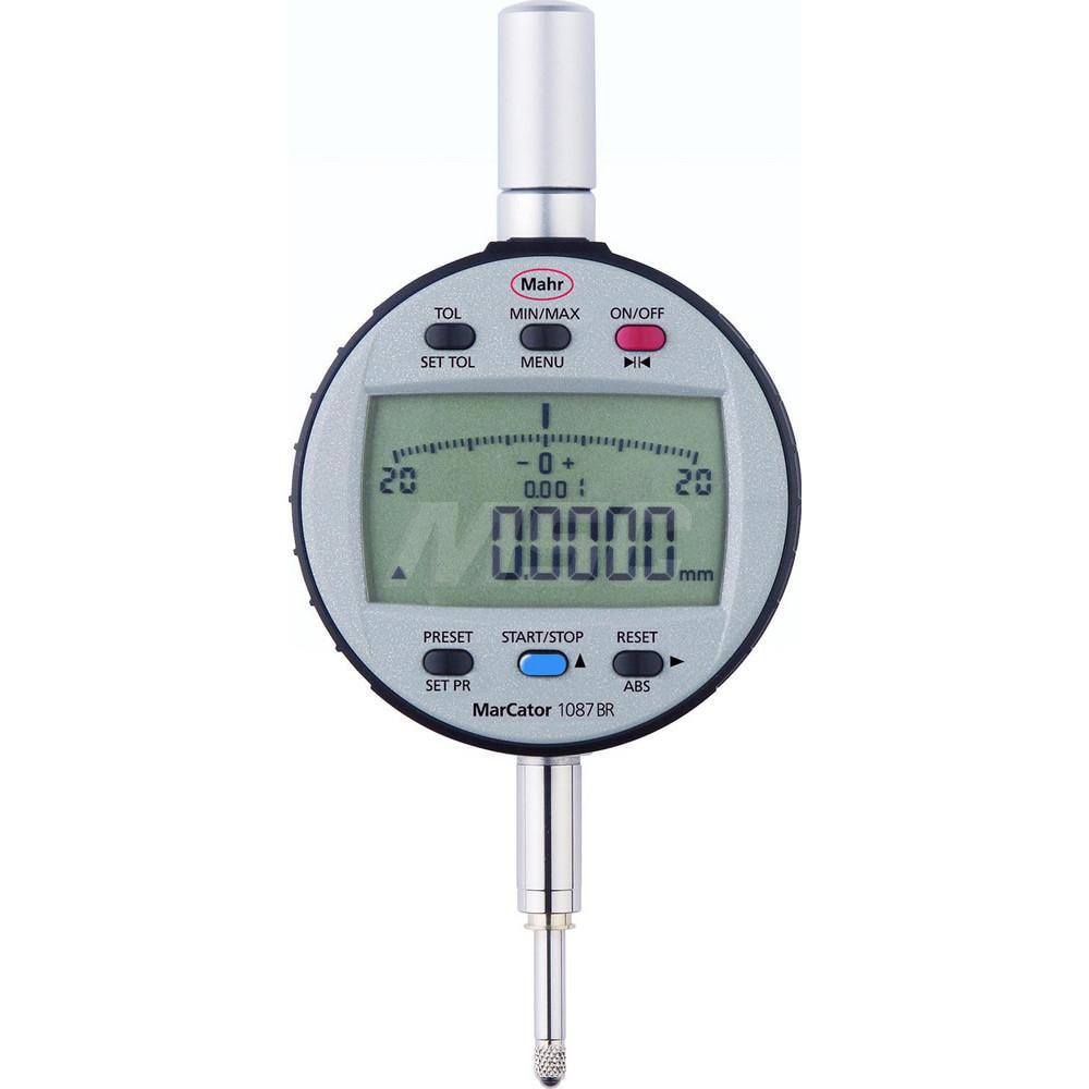 Electronic Drop Indicator: 0.00 mm Min, 1/2" Max, 0.004 mm Accuracy, Flat Back