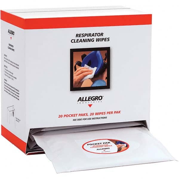 Allegro 1001-20PPD Facepiece Alcohol Wipe: Non-Woven Cloth, White, Use with Rubber Respirator Facepieces 