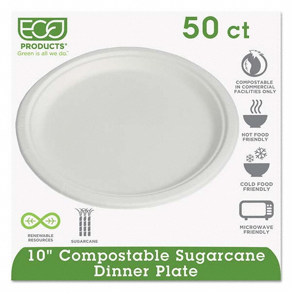 ECO PRODUCTS - Plate: Sugarcane Fiber, Natural White, 50 Per Pack | MSC ...