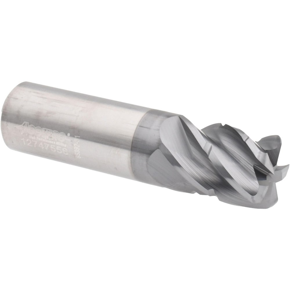 Corner Radius End Mill: 3/4" Dia, 1" LOC, 38 deg Helix, Corner Radius End, Centercutting Series HS