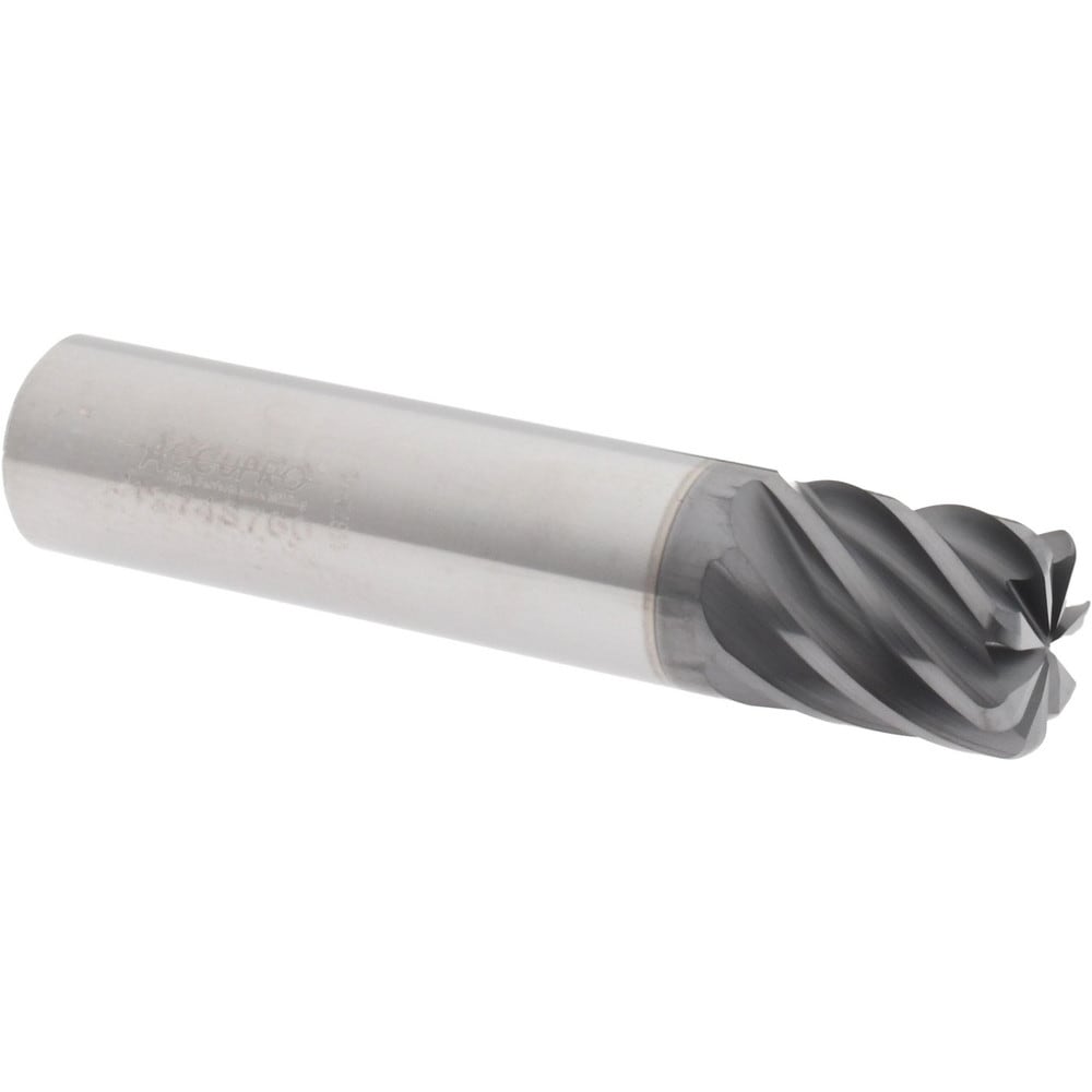 Accupro 6504047 Corner Radius End Mill: 5/8" Dia, 3/4" LOC, 0.09" Radius, 7 Flutes, Solid Carbide 