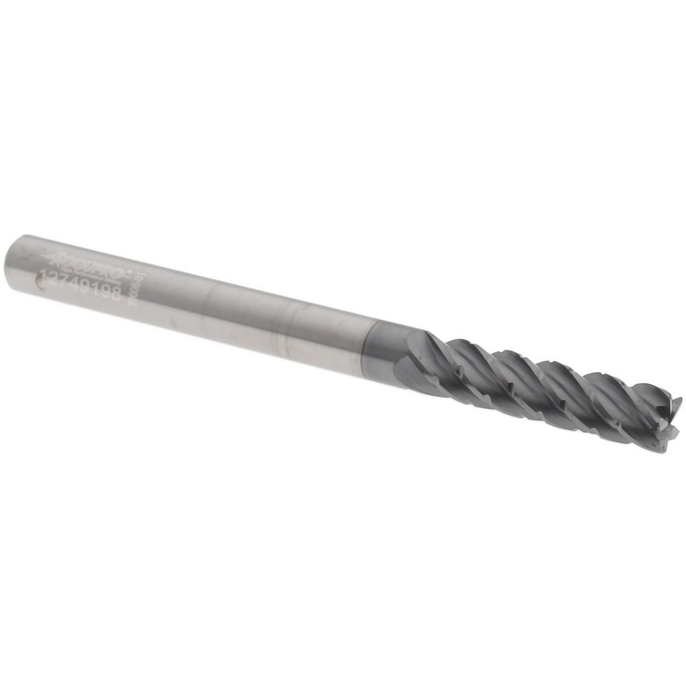 Corner Radius End Mill: 1/4" Dia, 1" LOC, 38 deg Helix, Corner Radius End, Centercutting Series HS