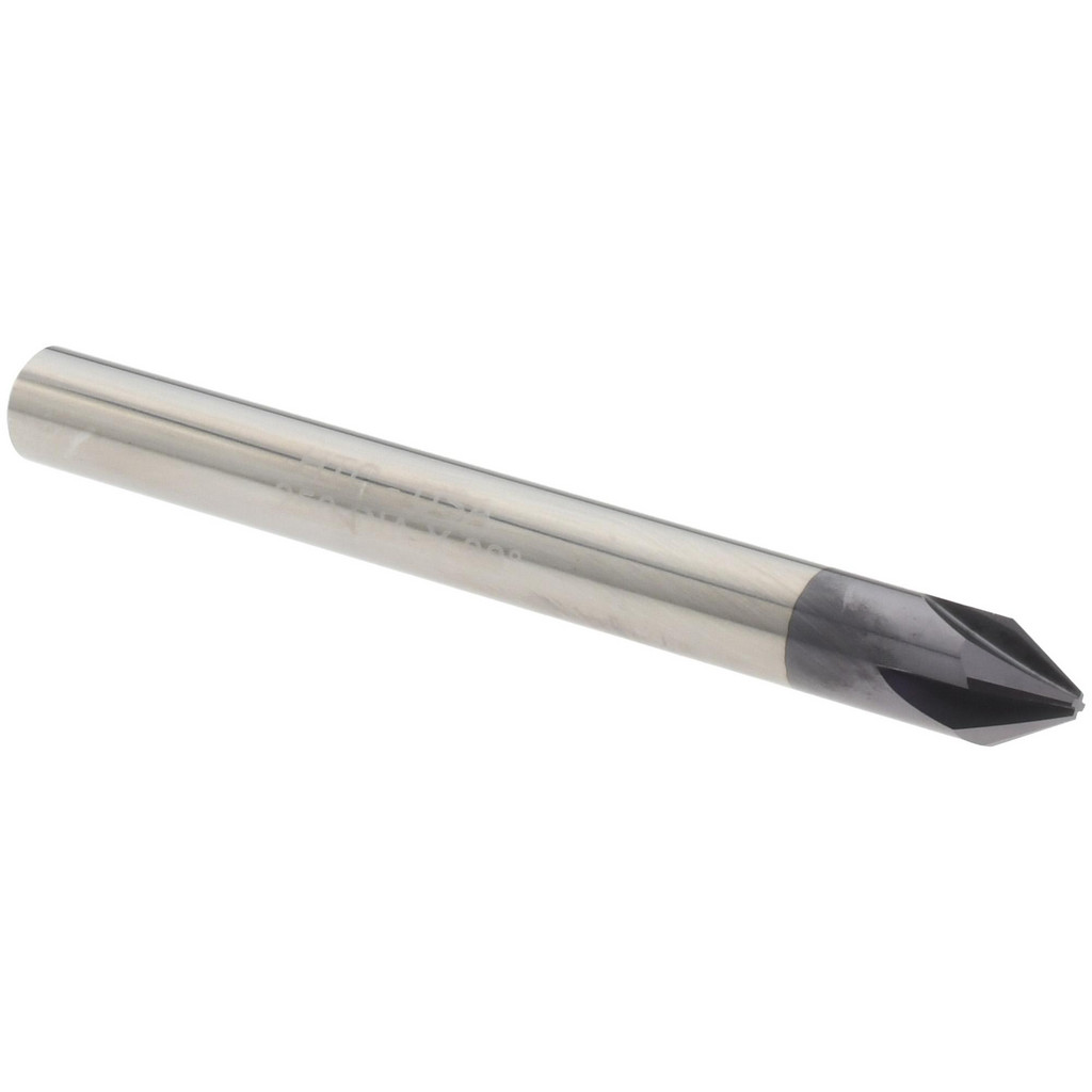 Harvey Tool Chamfer Mill: 1/4" Dia, 60 deg, 4 Flute, 1/4" Shank Dia, Solid Carbide, Single End - 2-1/2" OAL, AlTiN Coated | Part #876430-C3