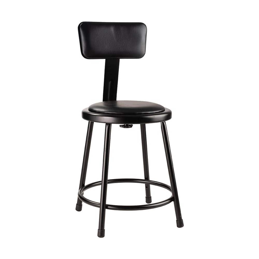 NATIONAL PUBLIC SEATING 6418B-10 Stationary Stools; Type: Fixed Height Stool with Adjustable Height Back; Base Type: Steel; Overall Height: 18 in; 14 in; Minimum Seat Height: 18 in; Depth (Inch): 14 in; Maximum Seat Height:18 in; Seat Material: Vinyl; Seat Shape: Round 
