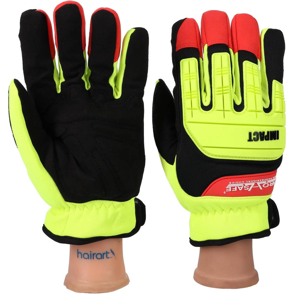 PRO-SAFE Cut-Resistant & Impact-Resistant Gloves: Size Medium, HPPE Lined, Synthetic - Black, Red & Yellow, Padded Grip 12812392