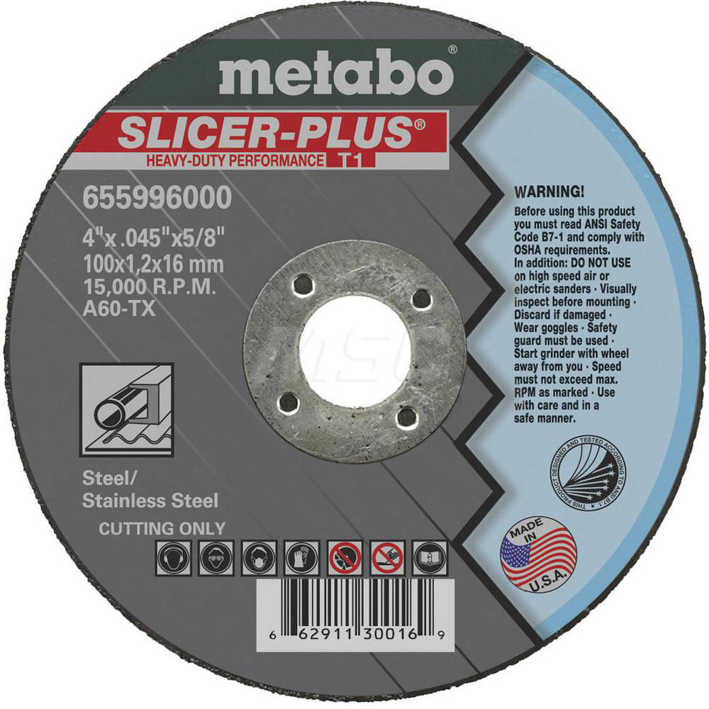 Metabo Cutoff Wheel Type 1, 4" Dia, 0.045" Thick, 5/8" Hole
