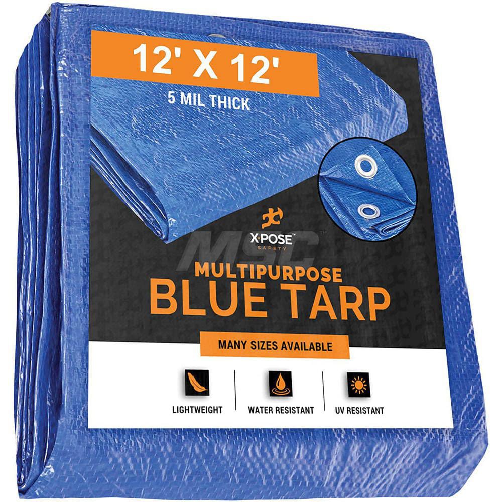 Tarp/Dust Cover: Blue, Rectangle, Polyethylene, 12' Long x 12' Wide, 5 mil