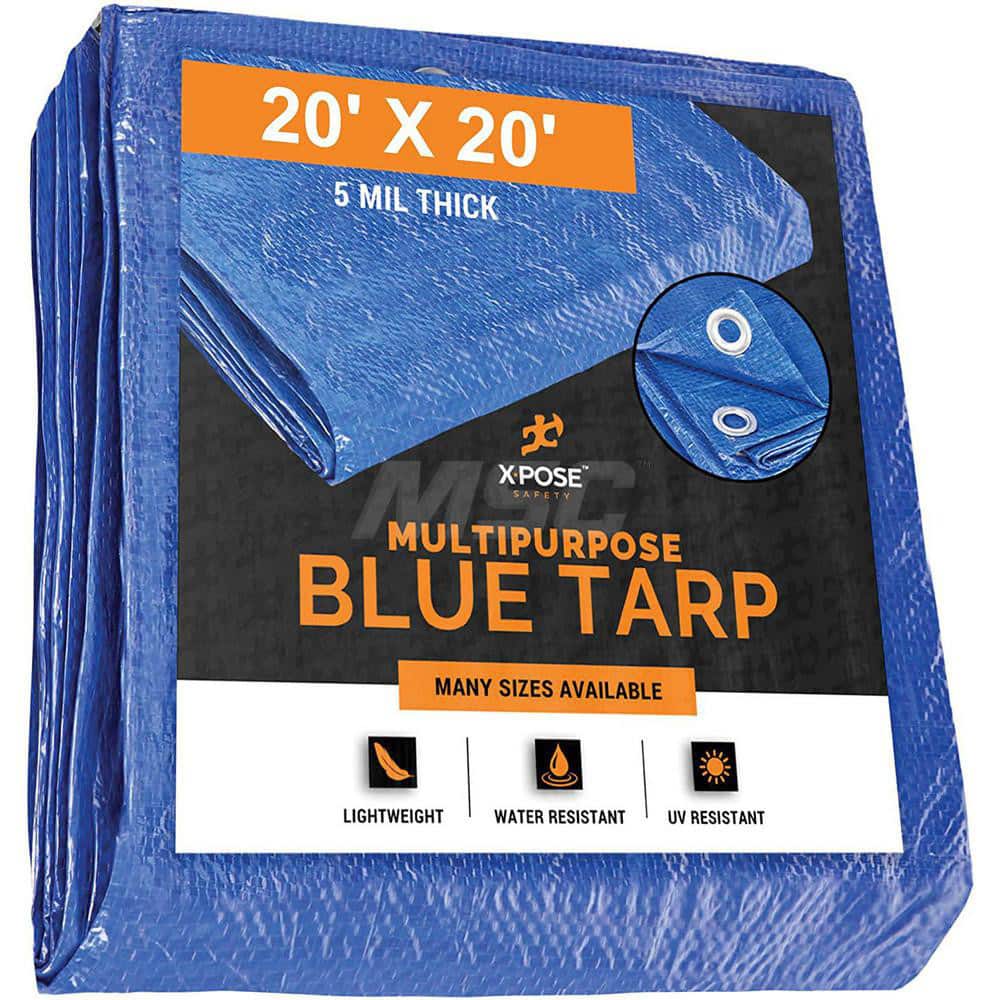 Tarp/Dust Cover: Blue, Rectangle, Polyethylene, 20' Long x 20' Wide, 5 mil