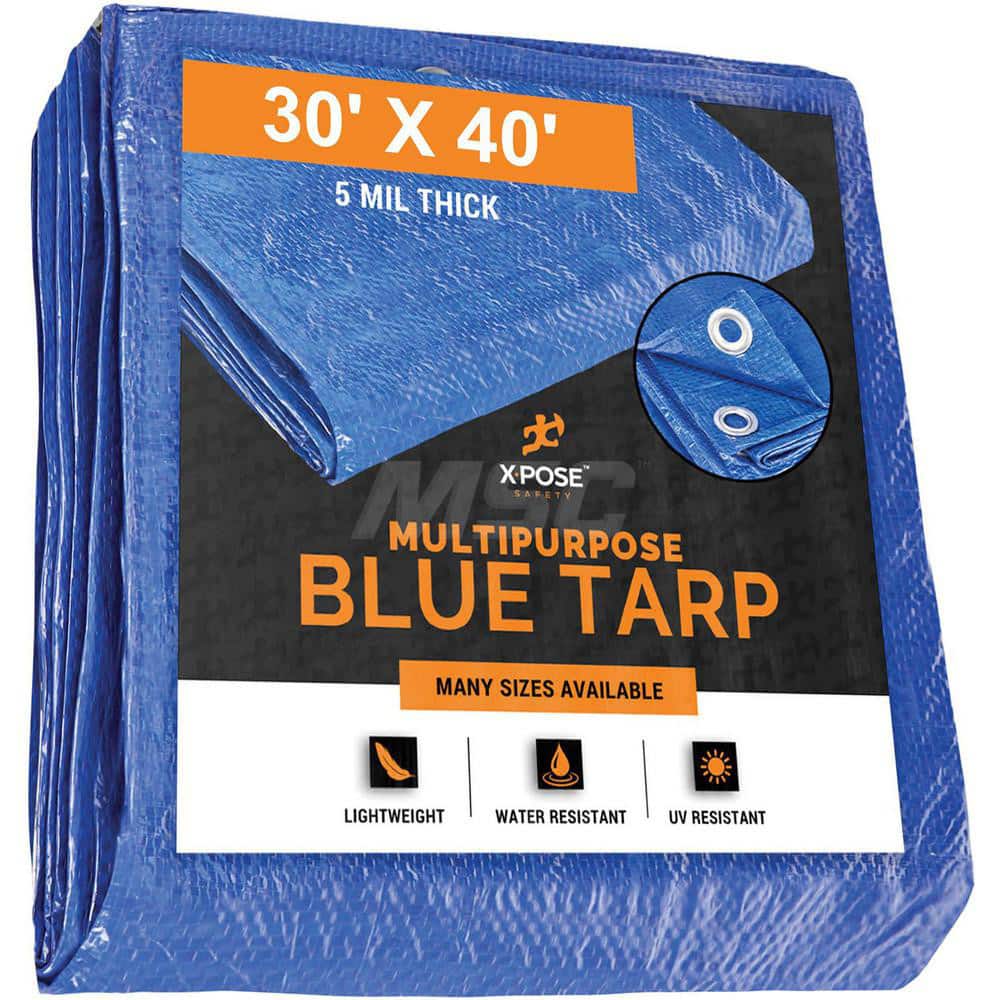 Tarp/Dust Cover: Blue, Rectangle, Polyethylene, 40' Long x 30' Wide, 5 mil