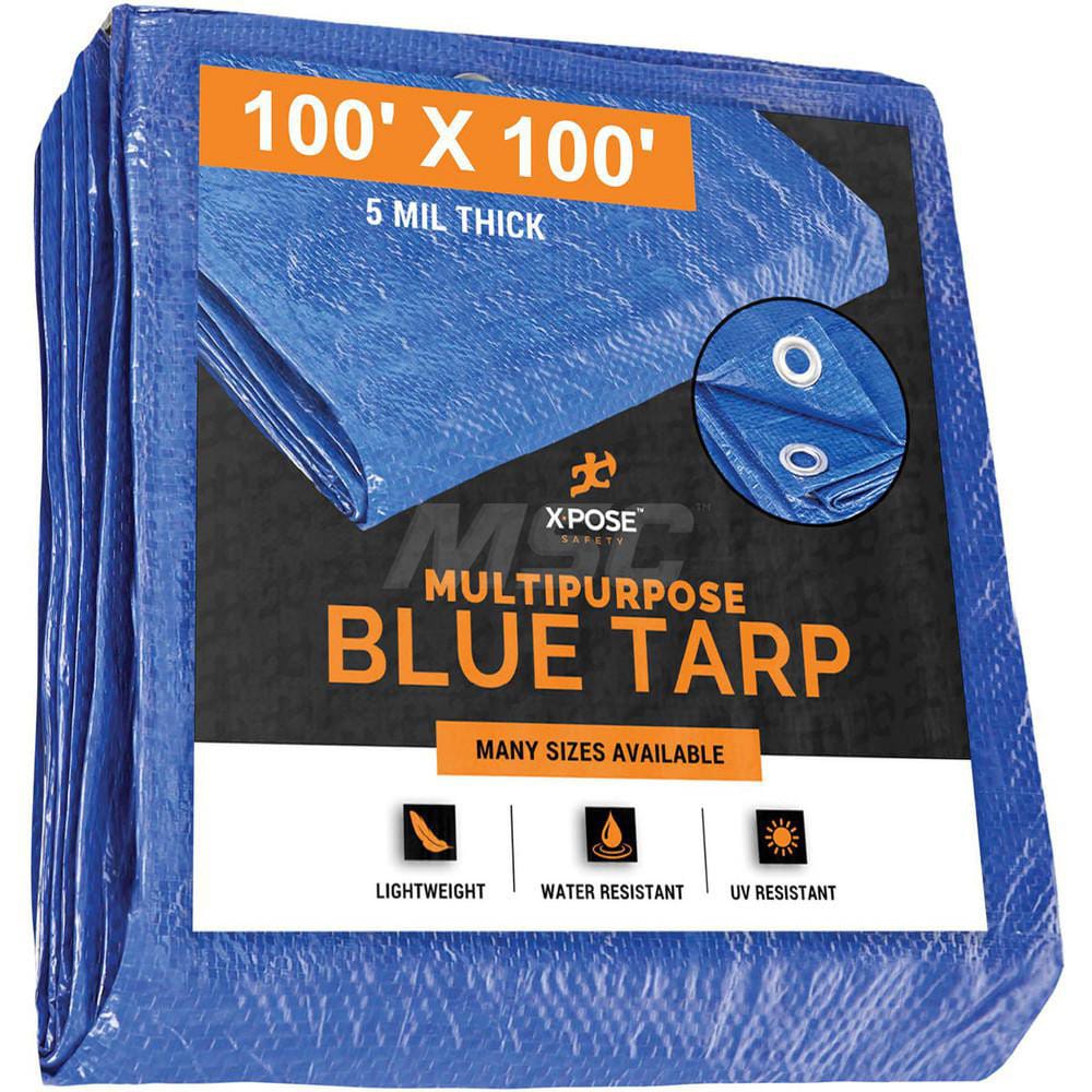 Tarp/Dust Cover: Blue, Rectangle, Polyethylene, 100' Long x 100' Wide, 5 mil