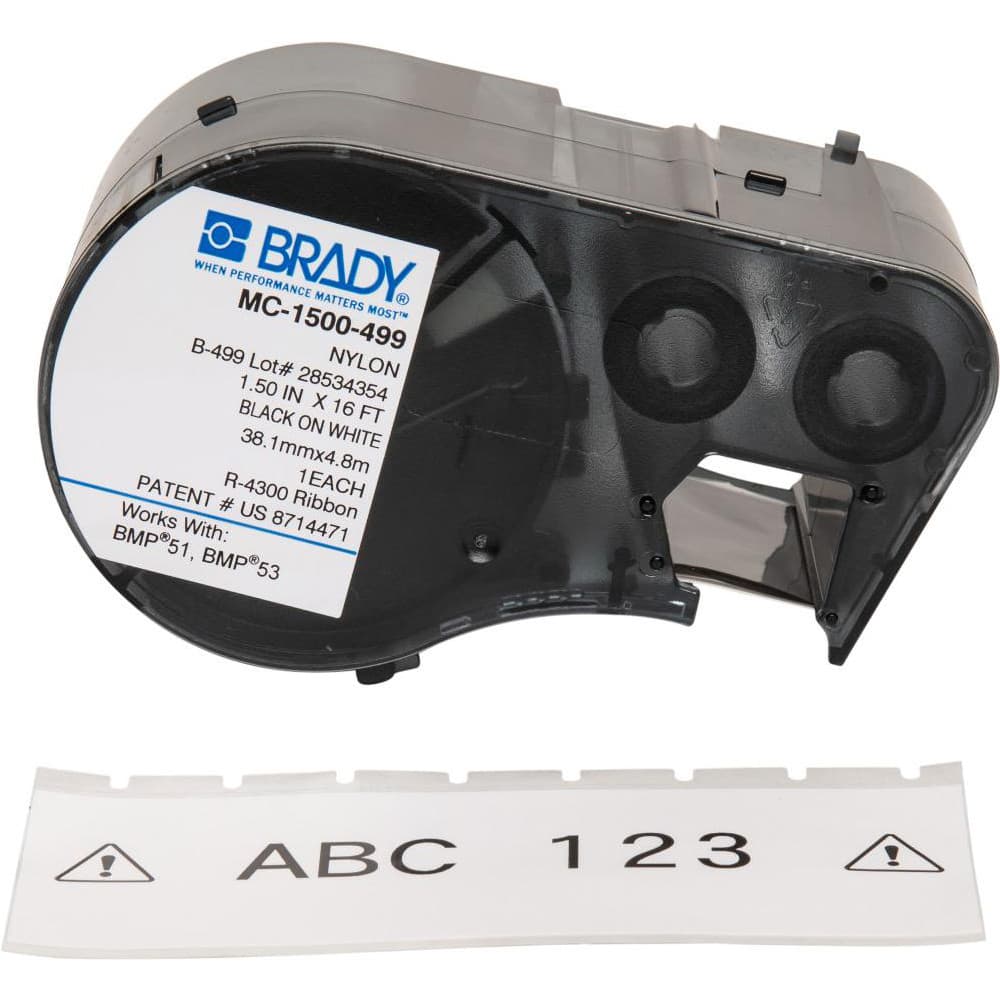 Brady - Label Maker & Tape Accessories; Type: Label; For Use With: BMP?51  Label Printer; BMP?53 Label Printer; Background Color: Black/White; Width  (Inch): 1-1/2; Type: Label; Description: Label Cartridge of 16 Feet;