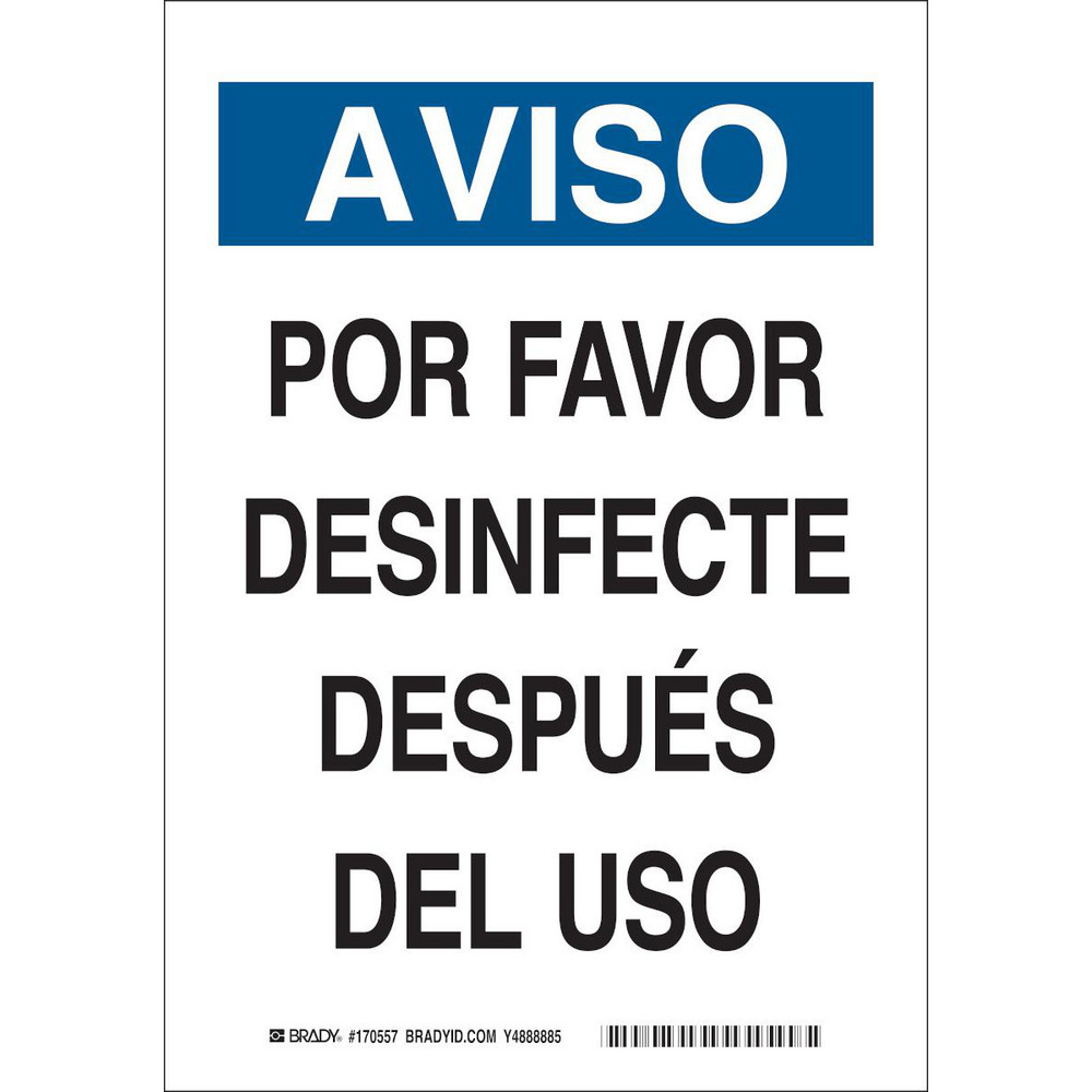 COVID-19 Sign: Rectangle, "AVISO, POR FAVOR DESINFECTE DESPUIS DEL USO"