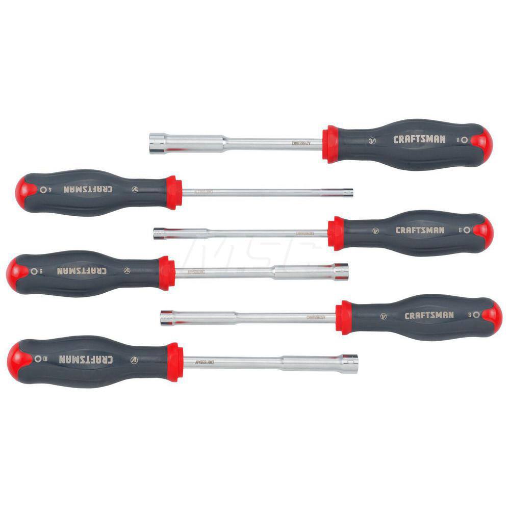 Nut Driver Set: 6 Pc, 4 to 11 mm, Overmold Handle