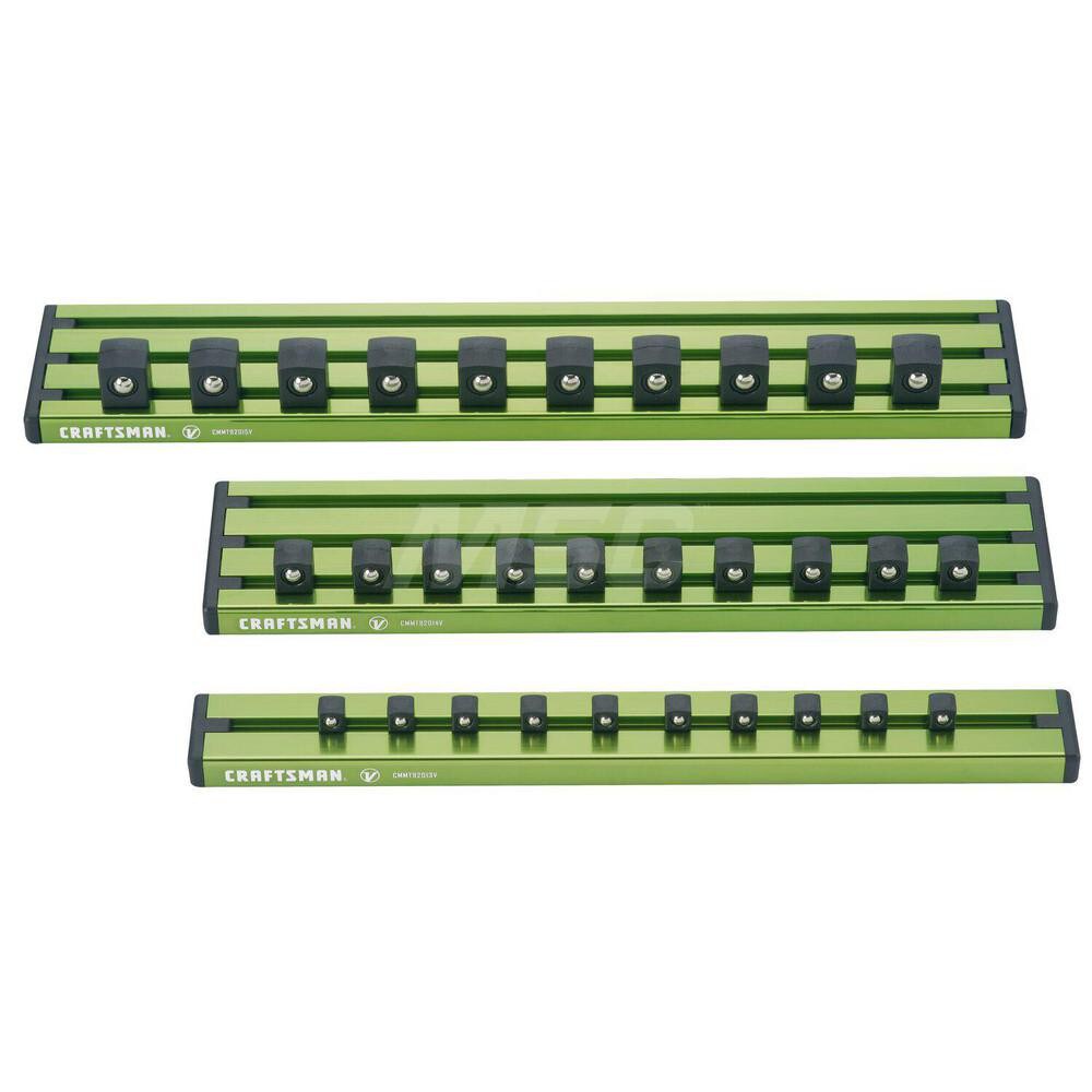 Socket Holders & Trays; Type: Socket Rails ; Drive Size: 3/8 ; Holds Number of Pieces: 10 ; Color: Green ; Depth (Inch): 10