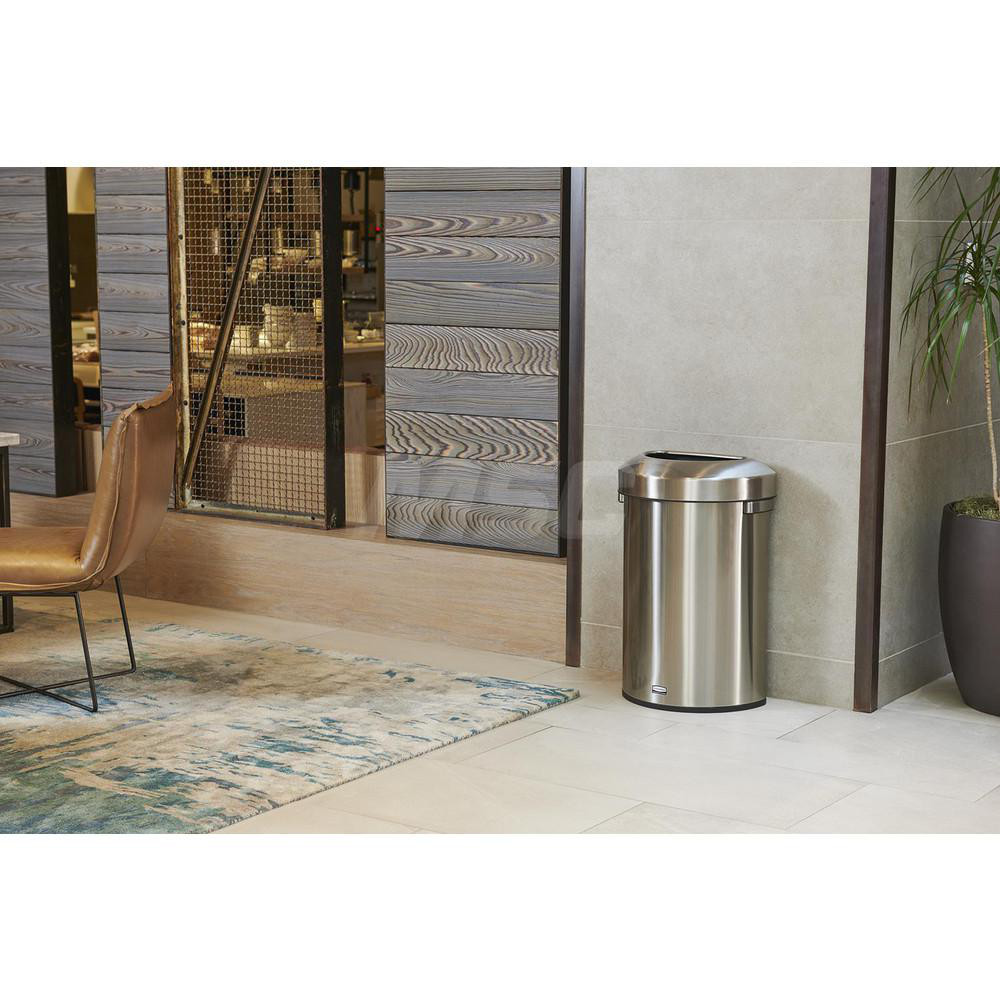 Rubbermaid Commercial Refine 16 Gallon Round Stainless Steel Trash Can - Fingerprint Resistant, Liner Cinch, For Hotel Lobby, Office, Conference Room