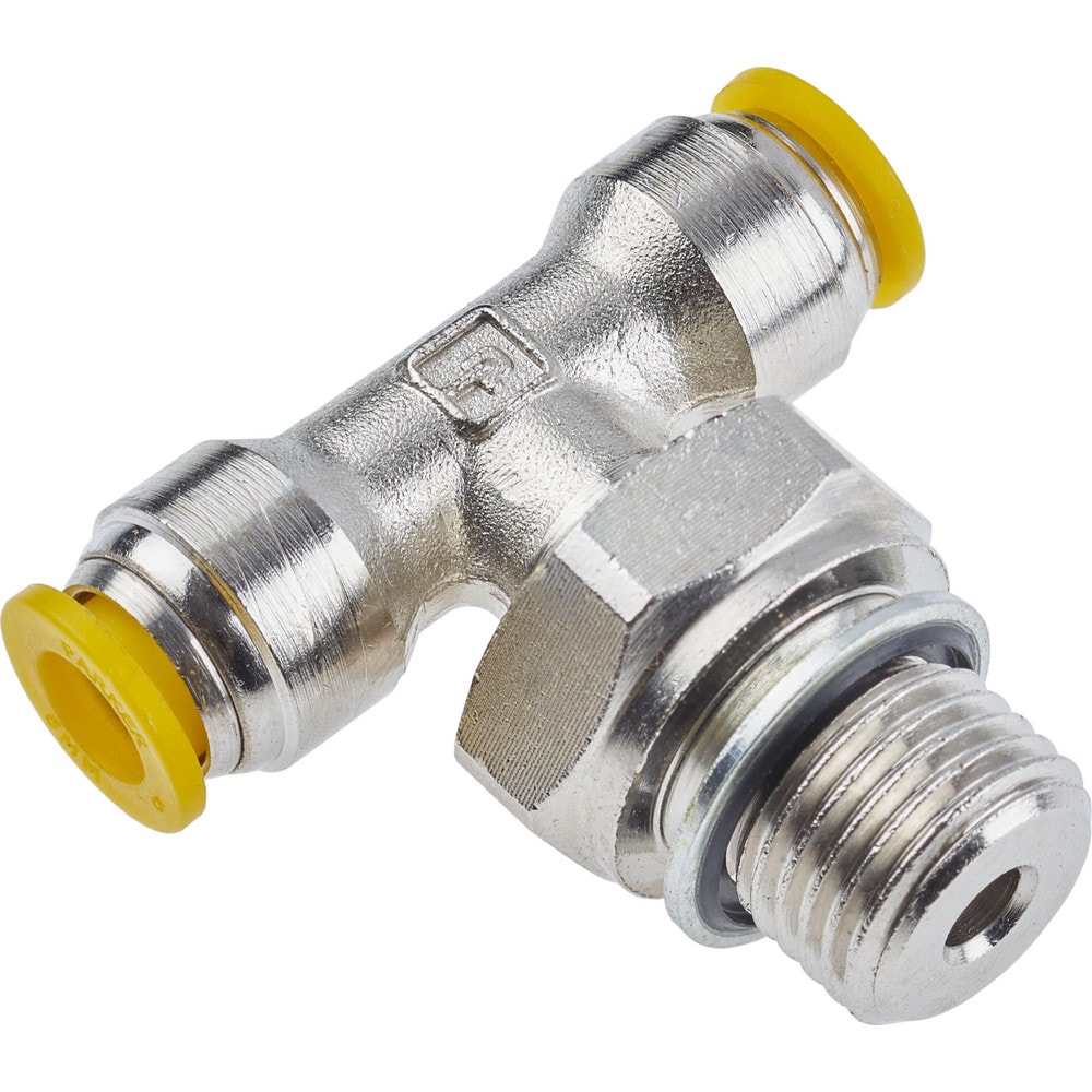 Push-To-Connect Tube x Tube x Male Tube Fitting: Swivel Male Branch Tee, 1/8" Thread