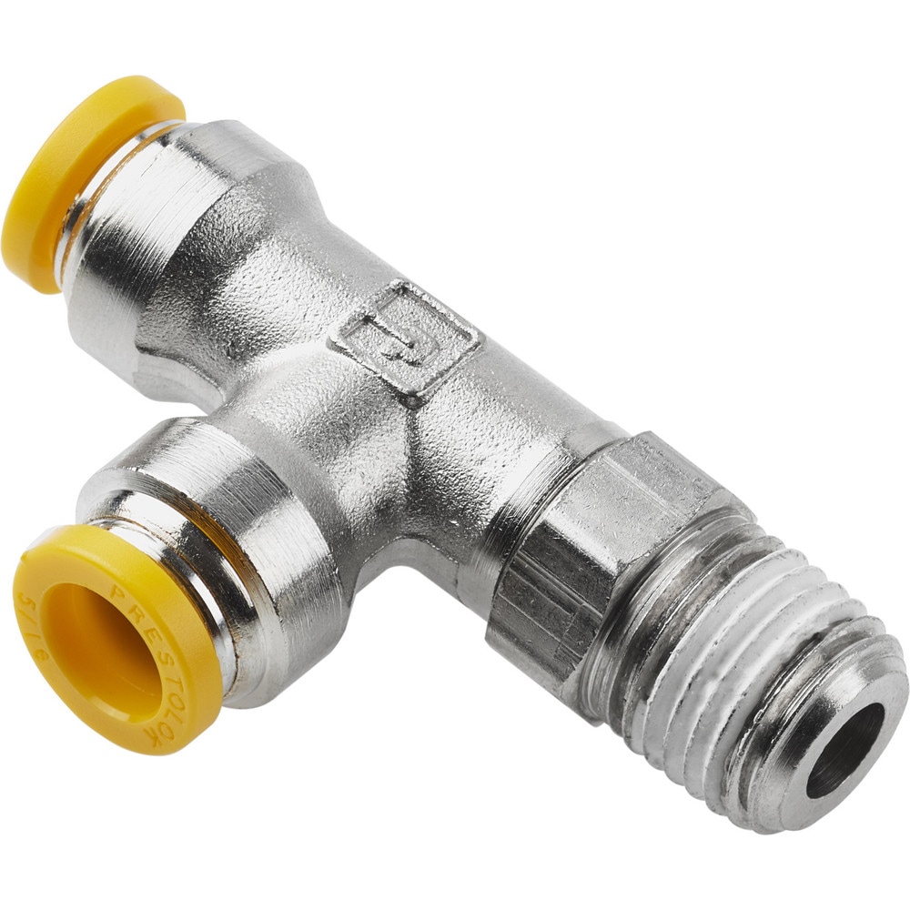 Push-To-Connect Tube x Tube x Male Tube Fitting: Swivel Male Branch Tee, 1/2" Thread