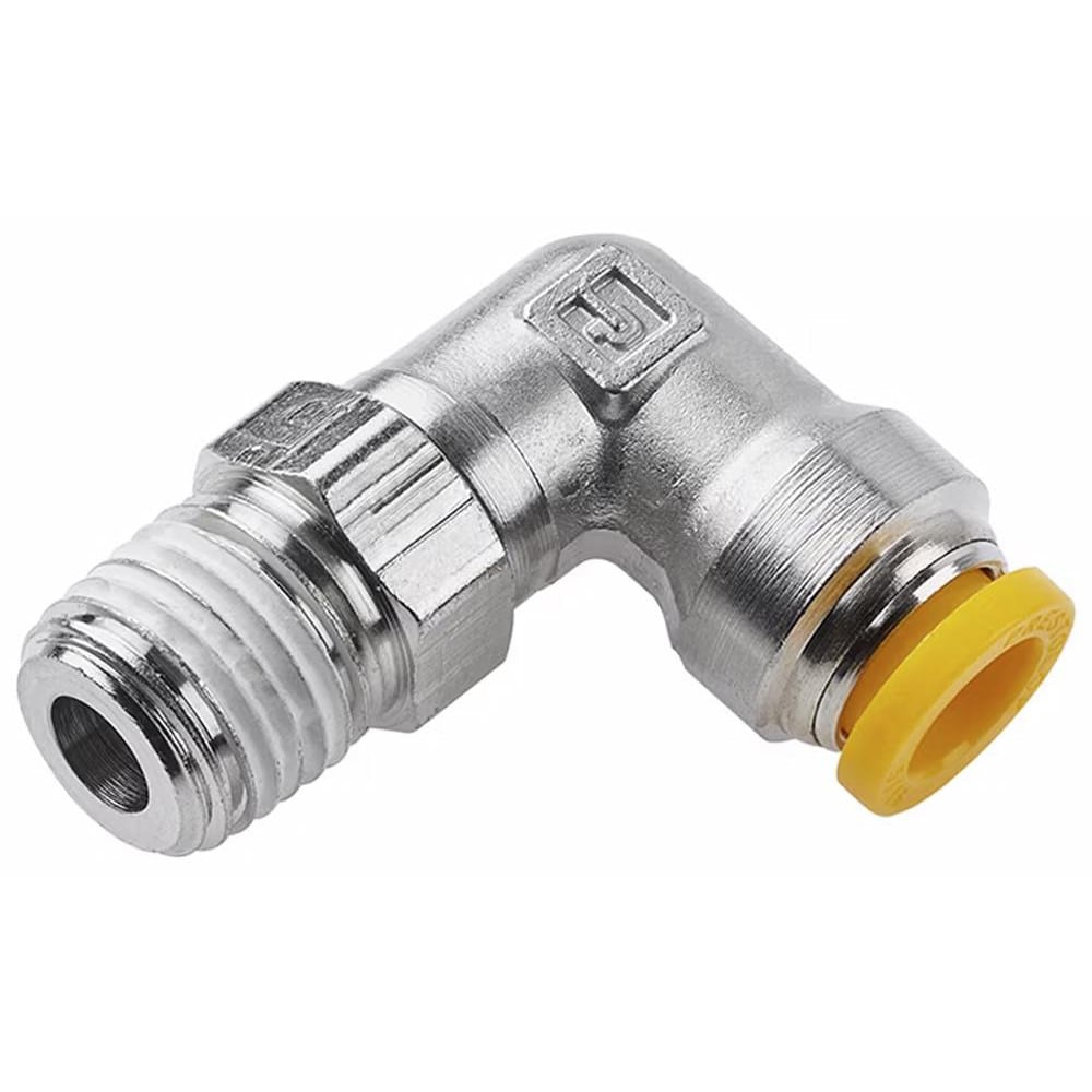 Push-To-Connect Tube to Male Tube Fitting: 90 ° Swivel Male Elbow, 3/8" Thread