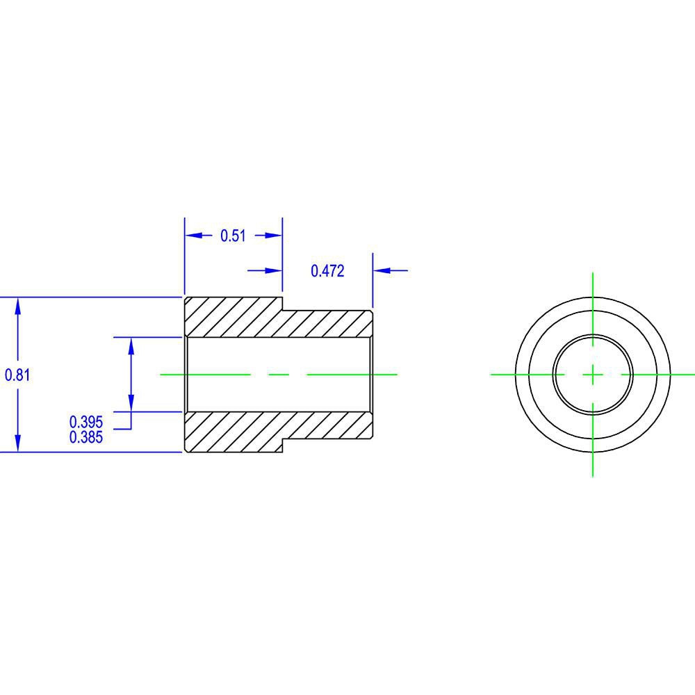 Idler Shaft Shoulder Adapters; Minimum Bore Diameter: .385in ; Maximum Bore Diameter: .395in ; Overall Width: 1 ; Shoulder Diameter: .81in ; Material: Steel ; Insert Material: Steel