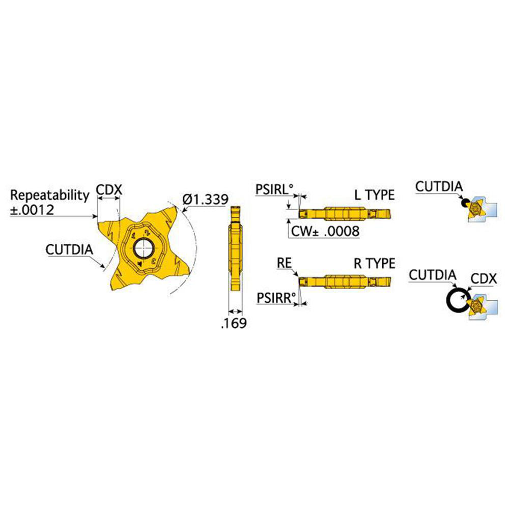Ingersoll Cutting Tools Grooving Insert TQCC TT9080, Solid Carbide
