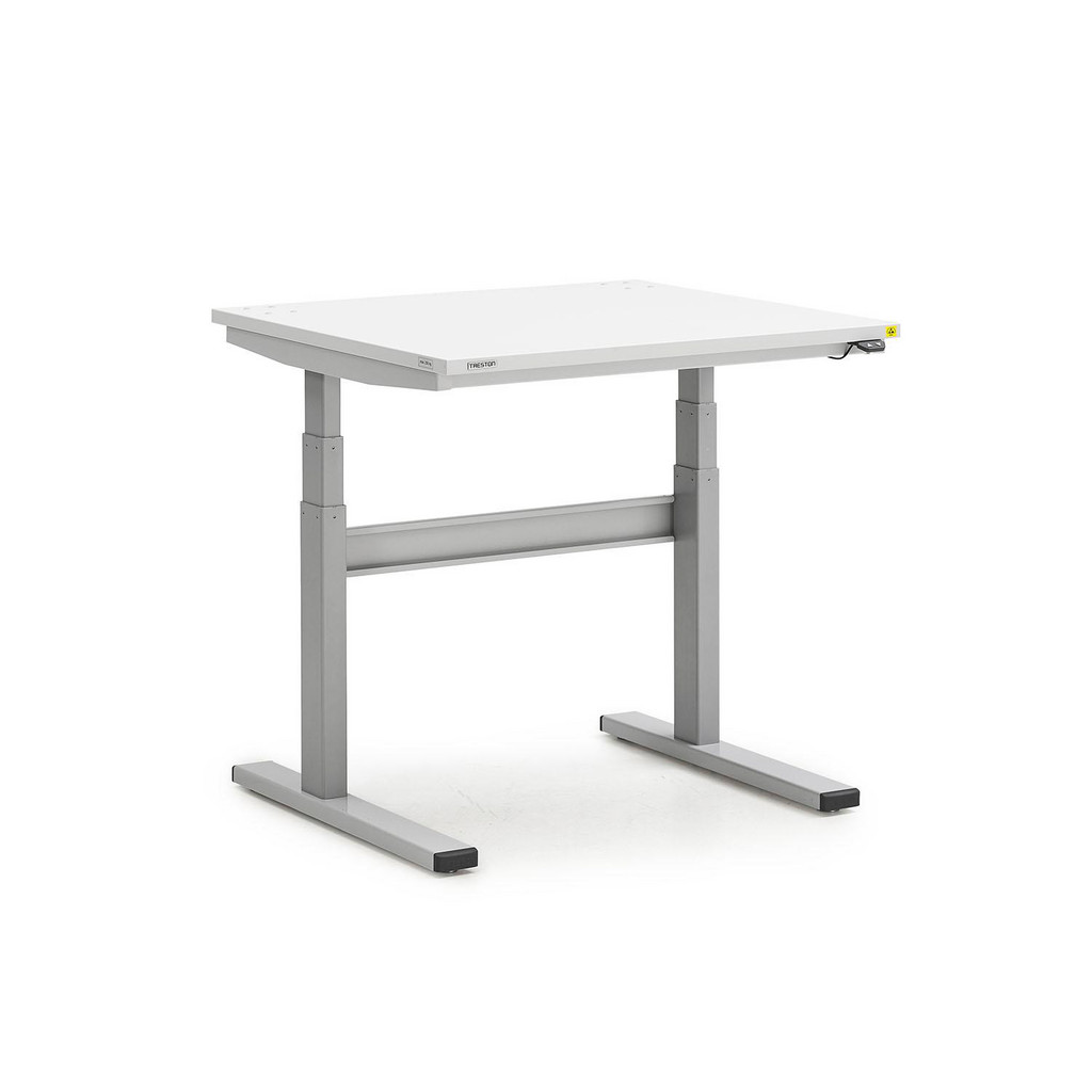 Treston Electric Desk: 35-7/16" Wide, 31-1/2" Deep, 24-13/16 to 50" High, Powder Coated, Laminated Chipboard Top, Steel Base, Light Gray - 439 lb