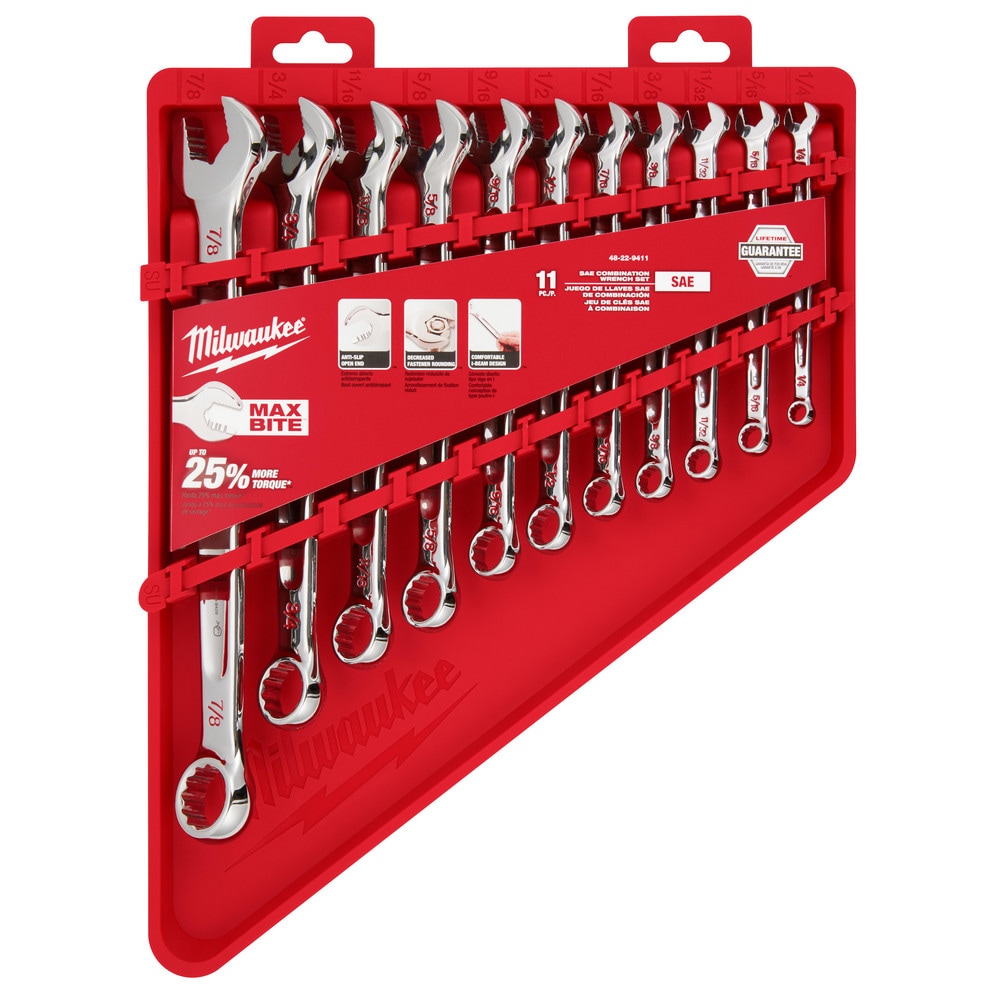 Milwaukee Tool 48-22-9411 Combination Set: 11 Pc, 8 mm 10 mm 11 mm 12 mm 13 mm 14 mm 15 mm 16 mm 17 mm 18 mm & 19 mm Wrench, Metric Image