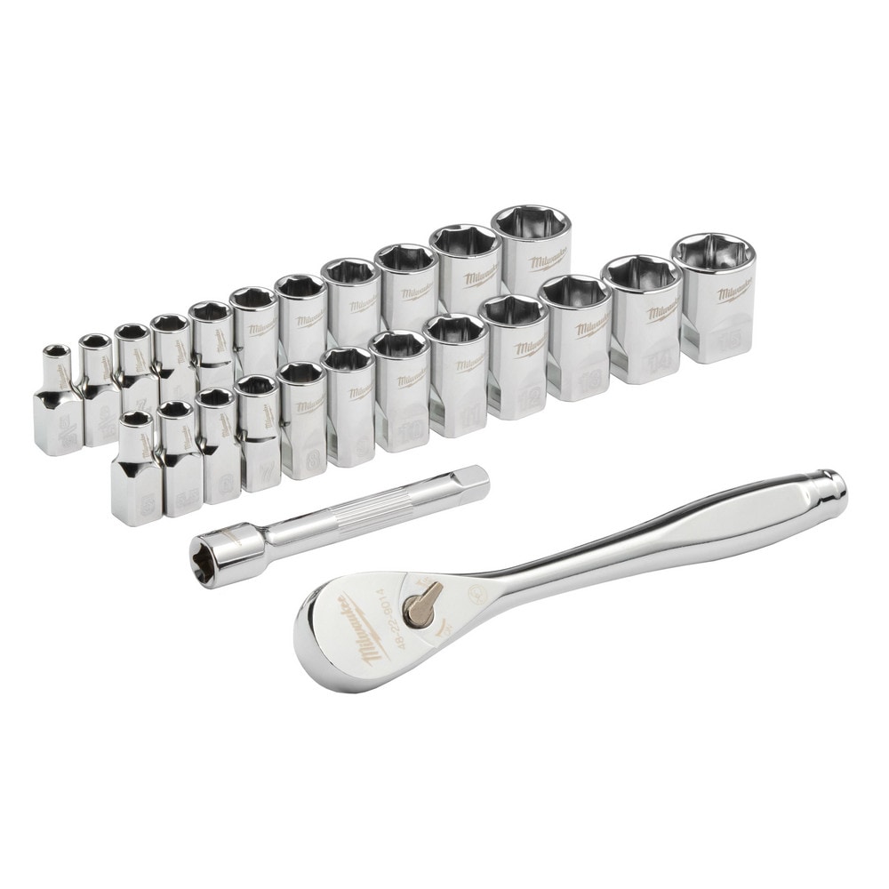 Ratchet Socket Set: 25 Pc, 1/4" Drive