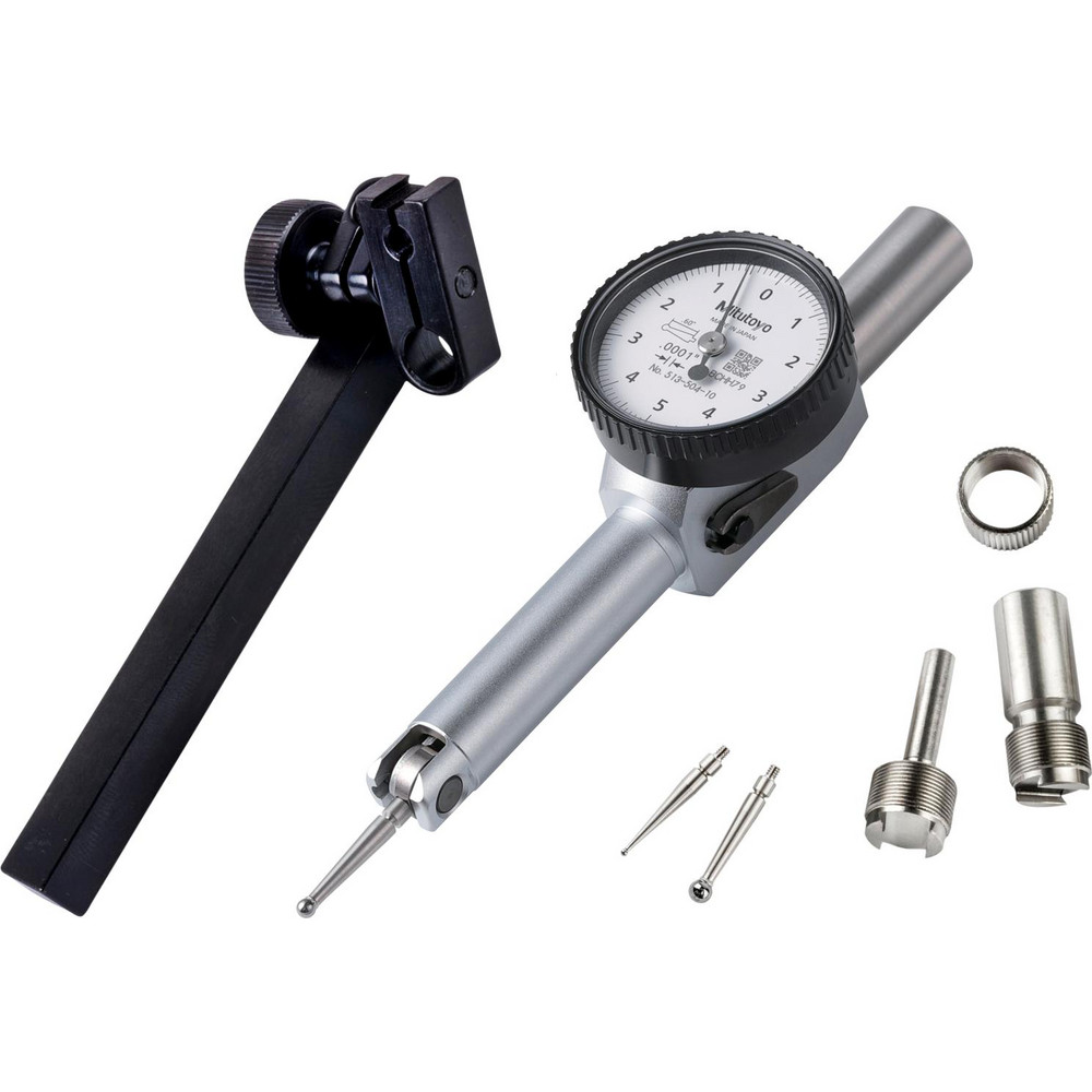 Dial Test Indicator: 0.0100" Max, 0-5-0 Dial Reading, 0.000200" Accuracy - White Dial, 0.000100" Graduation, 0.7000" Contact Point