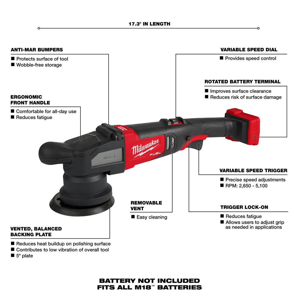 Milwaukee Tool Handheld Buffers & Polishers; Pad Diameter 5.0000