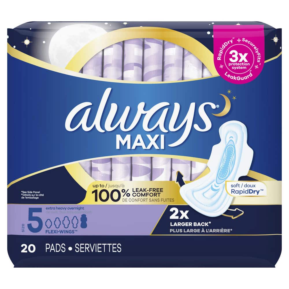 Always - Always Maxi Overnight Pads with Wings, Size 5, 20 Count, 6/Case -  50352194 - MSC Industrial Supply