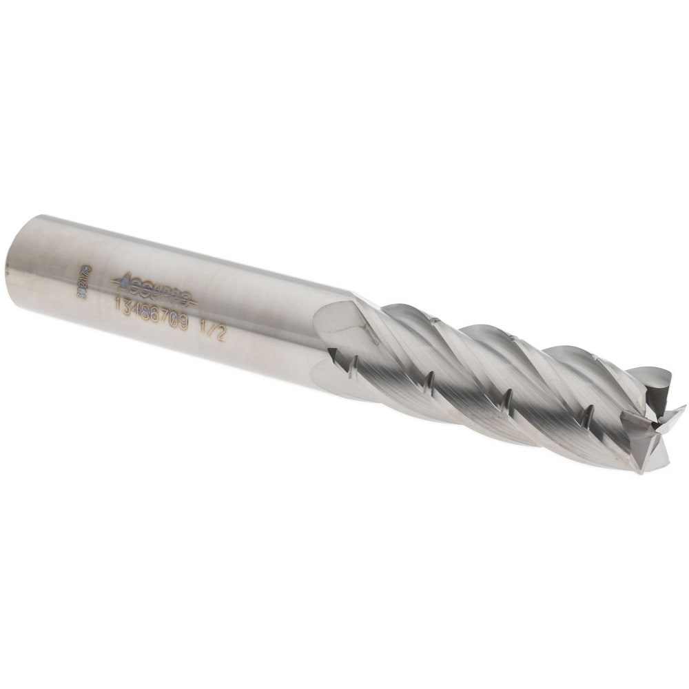 Corner Radius End Mill: 1/2" Dia, 1-1/2" LOC, 0.015" Radius, 5 Flutes, Solid Carbide