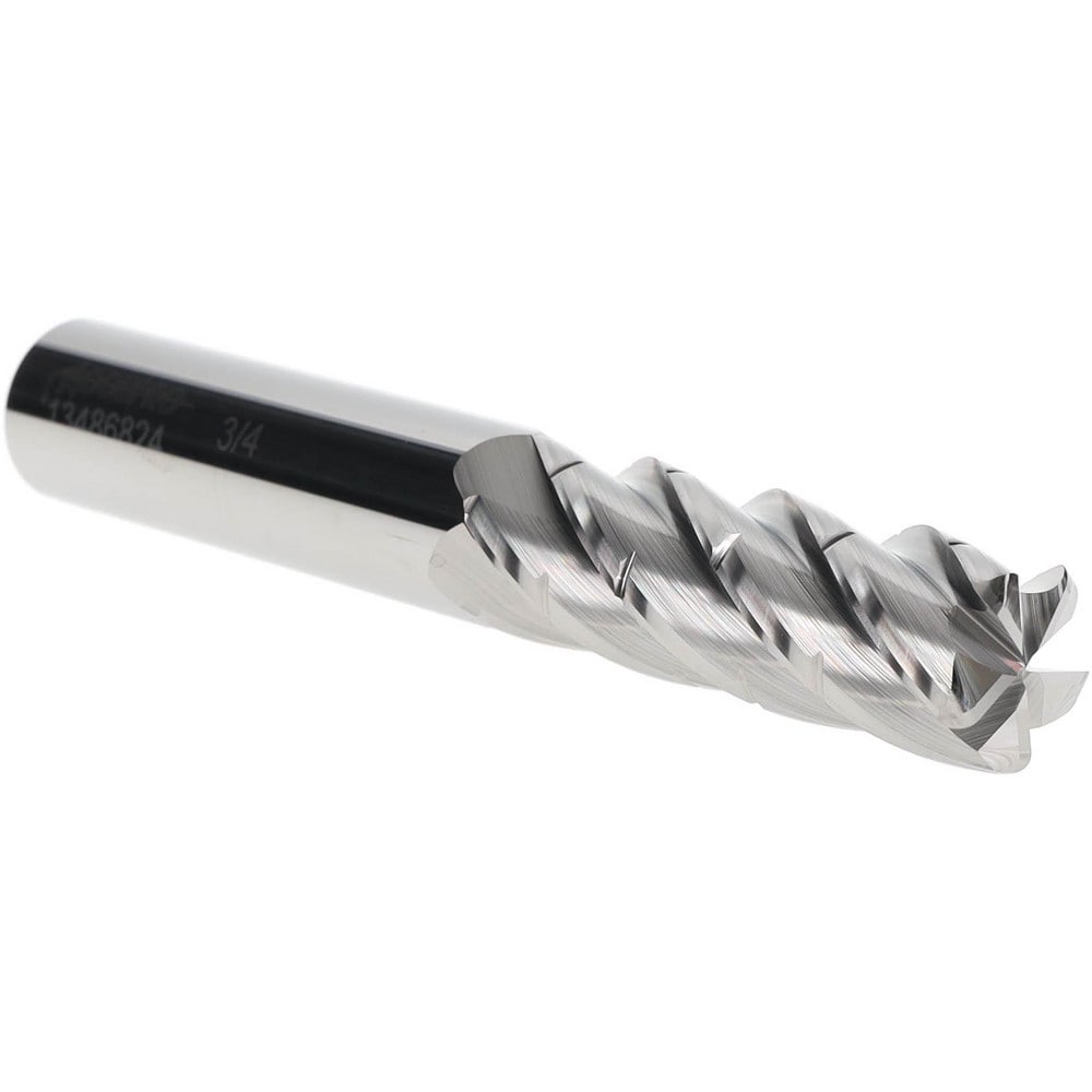Corner Radius End Mill: 3/4" Dia, 2-1/4" LOC, 0.09" Radius, 5 Flutes, Solid Carbide