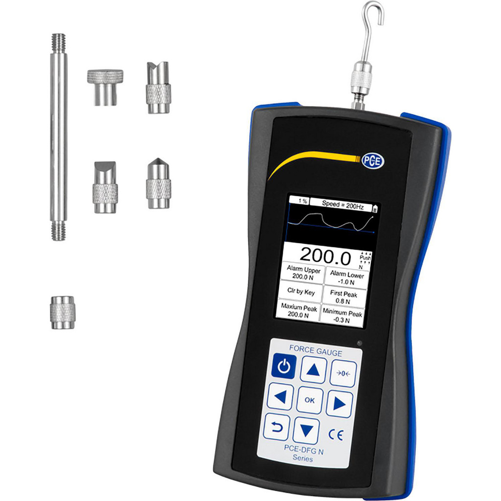 PCE Instruments Digital Force Gage: - 0.1 Accuracy, 10 mm Feeler Length, Adapter & Battery Included | Part #PCE-DFG N 200