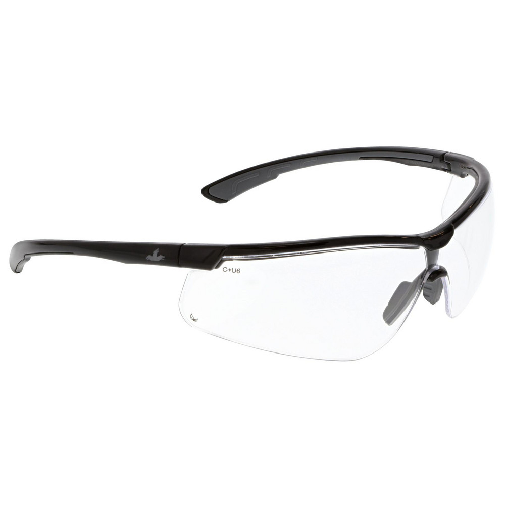 Safety Glasses: Anti-Fog, Polycarbonate, Clear Lenses, Half-Framed - Black Frame, Non-Adjustable Temples, Series Klondike KD7, ANSI Z87.1+