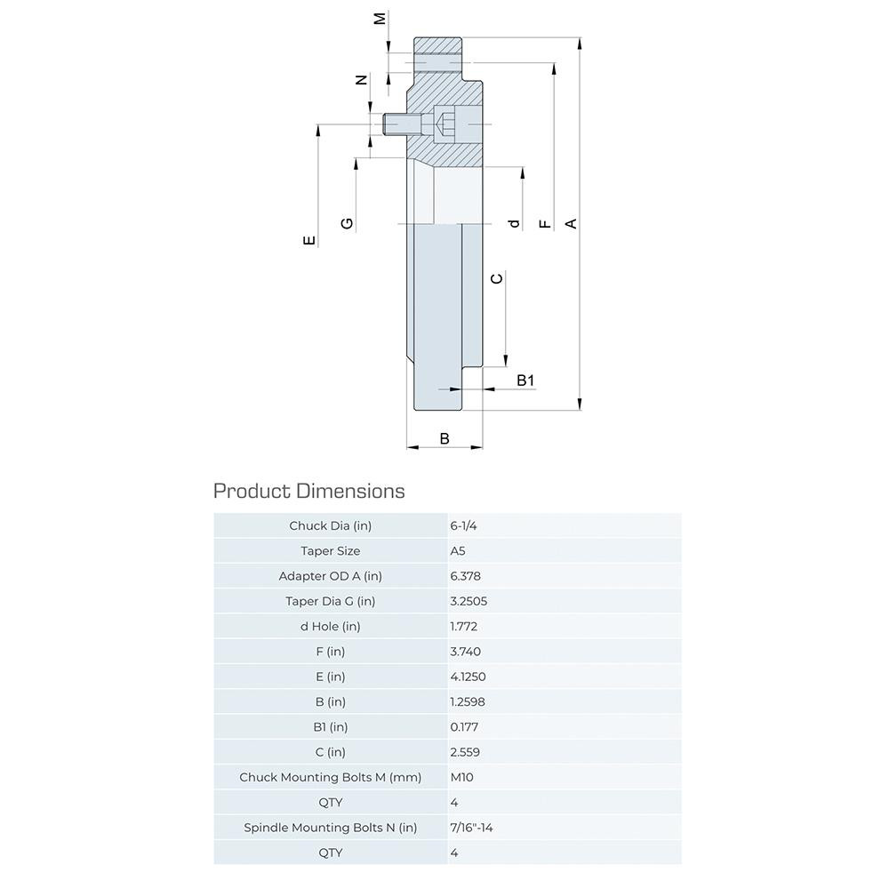 Gator Lathe Chucks Lathe Chuck Adapter Back Plate 6" Chuck, for 1