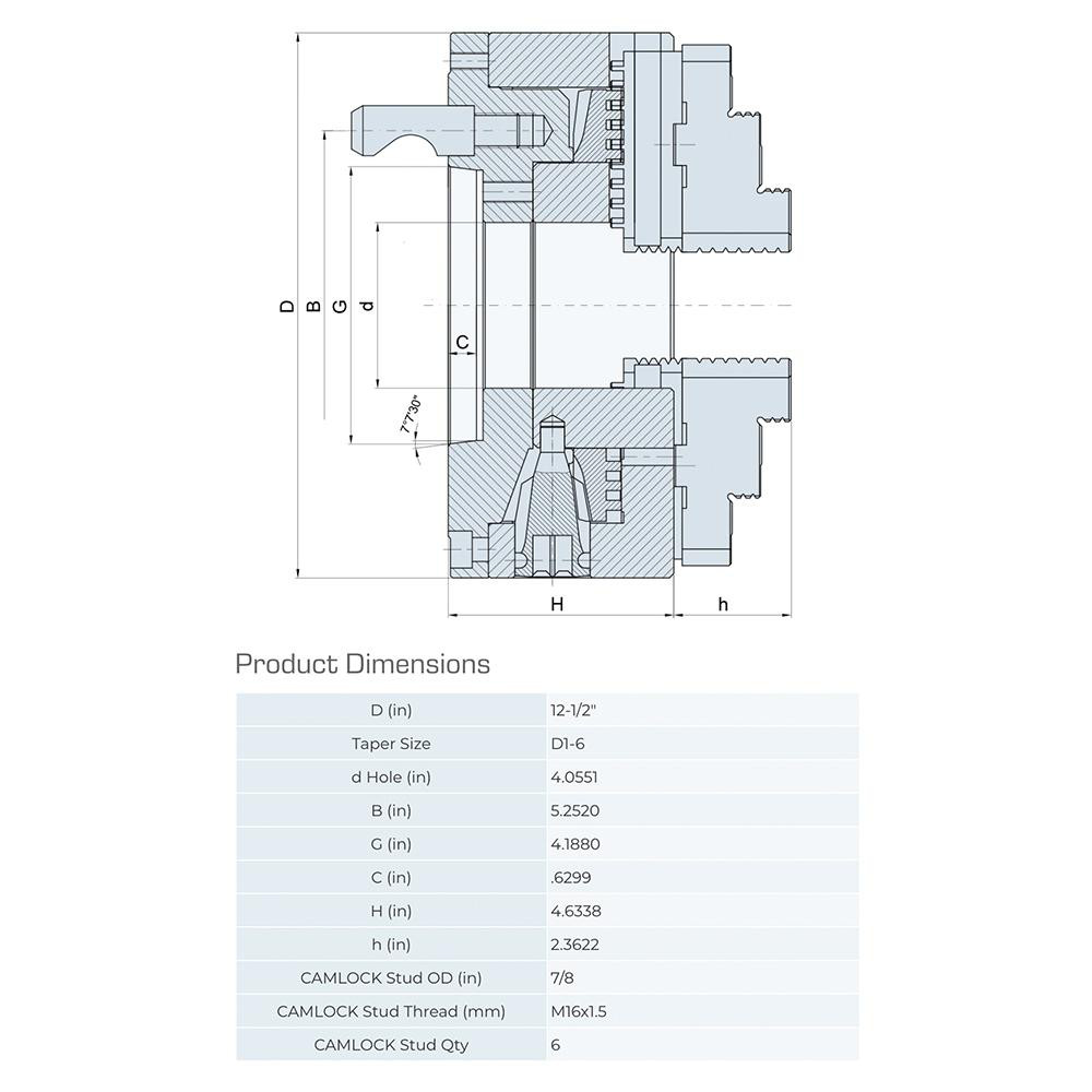 Gator Lathe Chucks Manual Lathe Chuck 12" Dia, 3 Jaws, Self