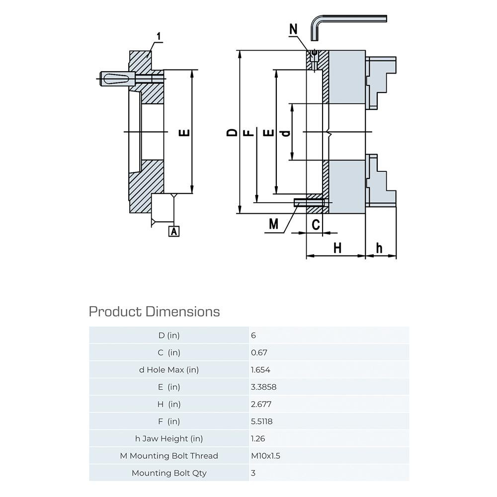 Gator Lathe Chucks Manual Lathe Chuck 6" Dia, 3 Jaws, SelfCentering