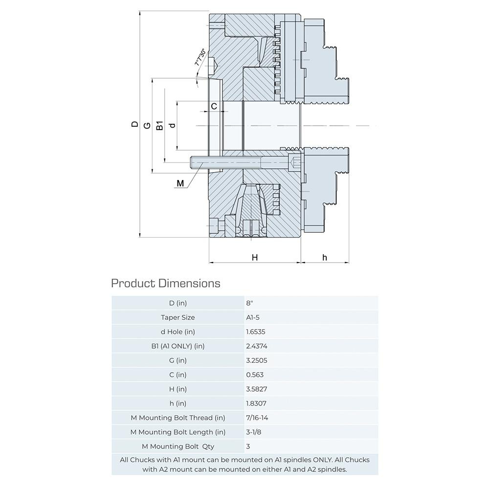 Gator Lathe Chucks Manual Lathe Chuck 8" Dia, 3 Jaws, SelfCentering
