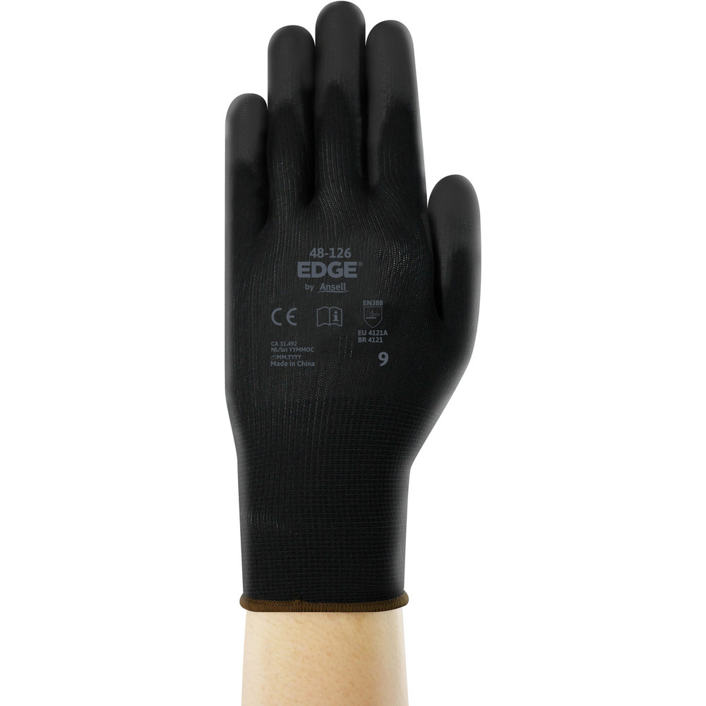 Work Gloves: Edge® 48-126, Size X-Small, Polyurethane-Coated General Purpose - Black, 8 & 10" OAL, Polyester Lined, Left Hand & Right Hand,     Static Dissipative