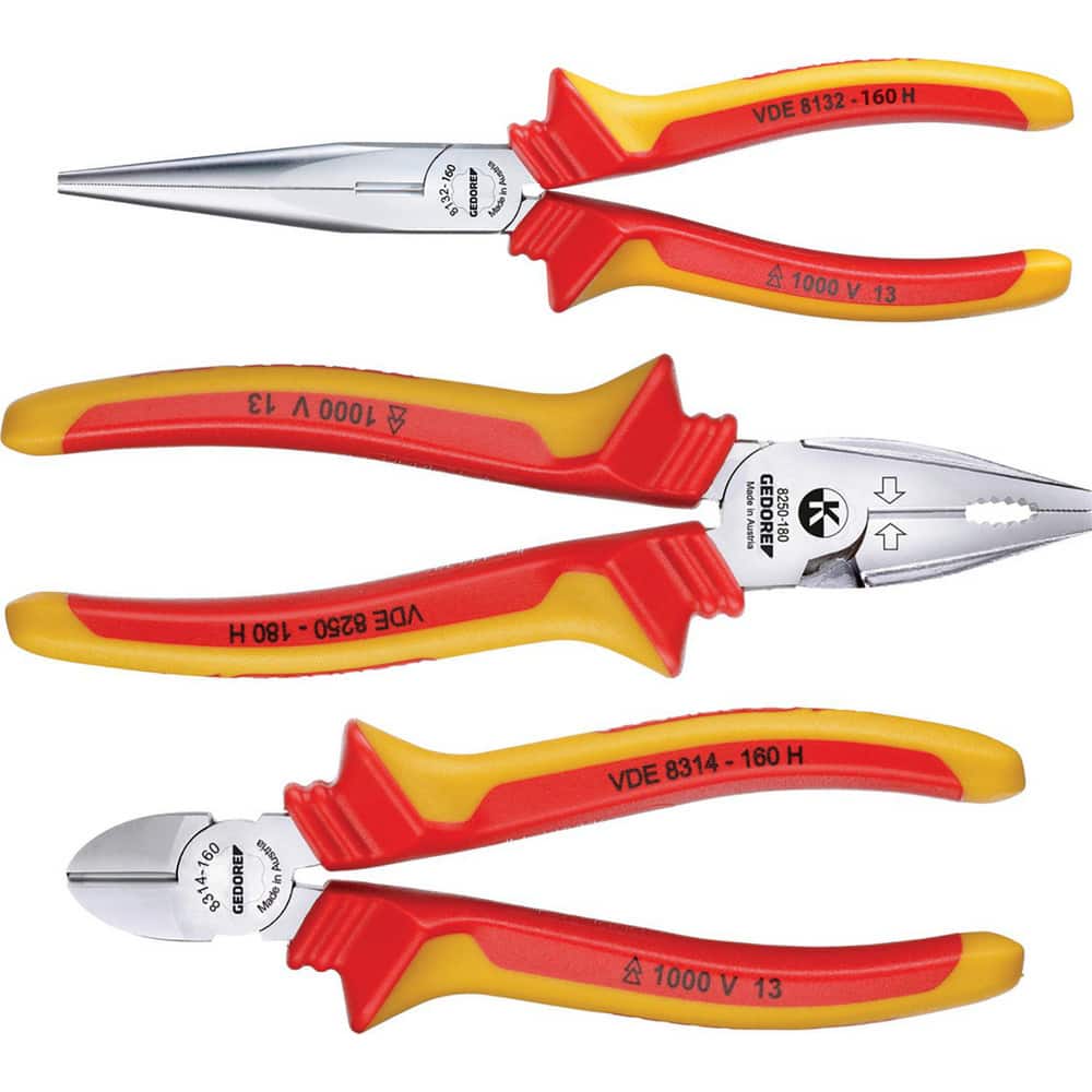 Plier Sets; Plier Type Included: VDE Combination, VDE Long Nose, VDE Side Cutter ; Overall Length: 160 mm; 180 mm ; Includes: VDE 8132-160 H; VDE 8250-180 H; VDE 8314-160 H PlierS ; Insulated: Yes ; Number Of Pieces: 3