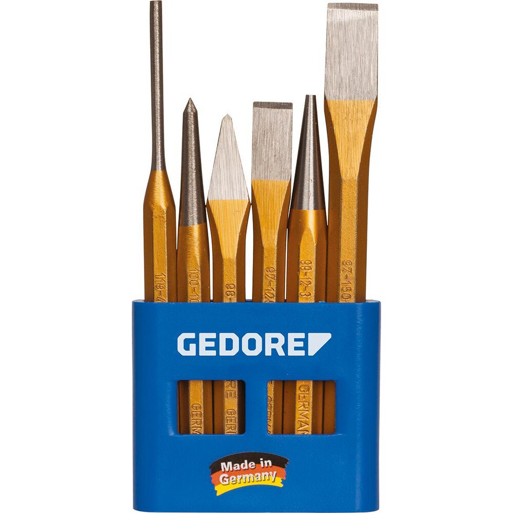 Chisel & Punch Sets; Number of Pieces: 6.000 ; Material: Vanadium Steel ; Set Contents: 97-125 150 Chisel; 98-125 Chisel; 99 12-3 Punch; 100-10 Punch; 119-4 Punch ; Chisel Size: 150 mm; 125 mm ; Punch Size: 3 mm; 10 mm; 4 mm ; Number Of Pieces: 6