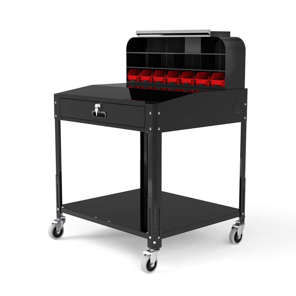If you seek a functional workstation for demanding warehouse, distribution, or garage environments, look no further.  Luxor's Shop Desk with Pigeonhole Bin Unit is built tough, mobile, and offers a host of clever storage and organization features to help