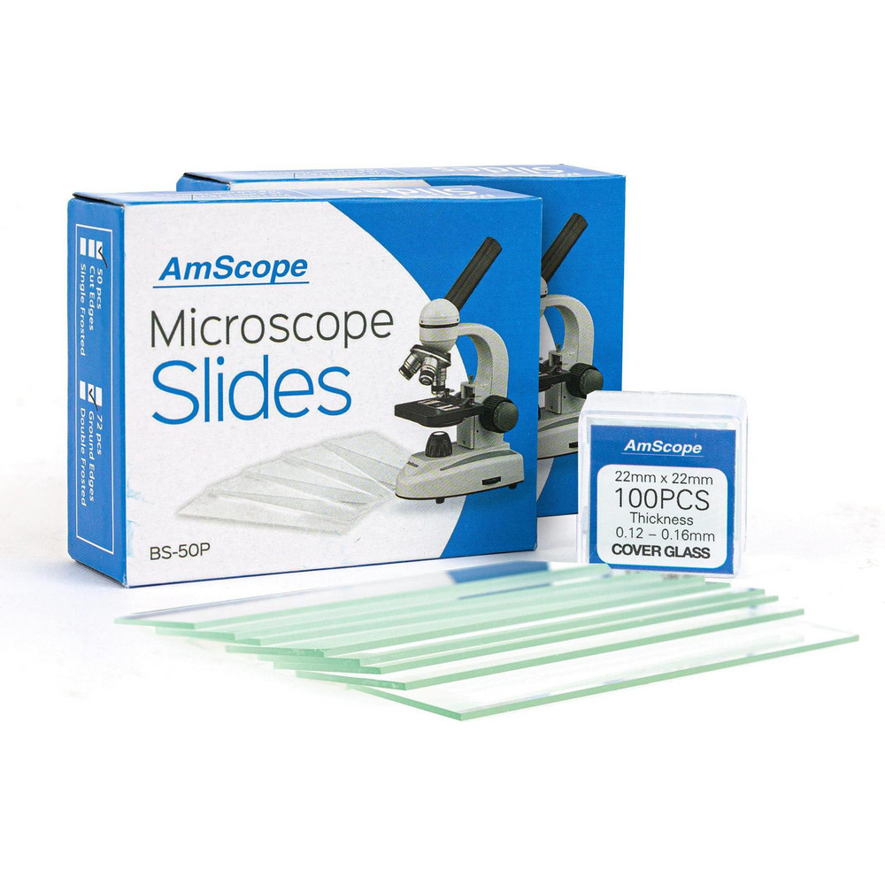 AmScope - 100 Pre-Cleaned Blank Microscope Slides and 100 22x22mm ...