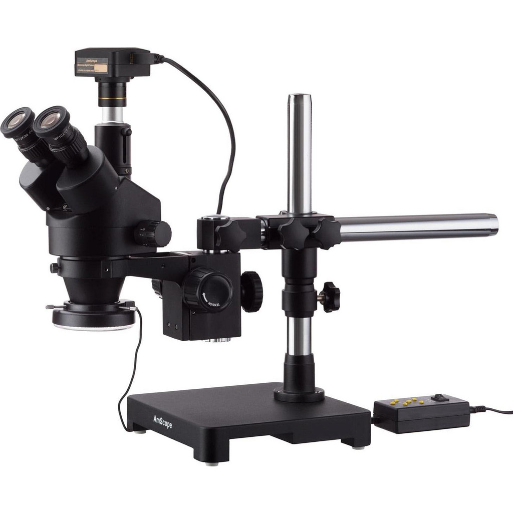 AmScope - 7X-45X Trinocular Single-arm Boom Stereo Microscope + 144-LED ...