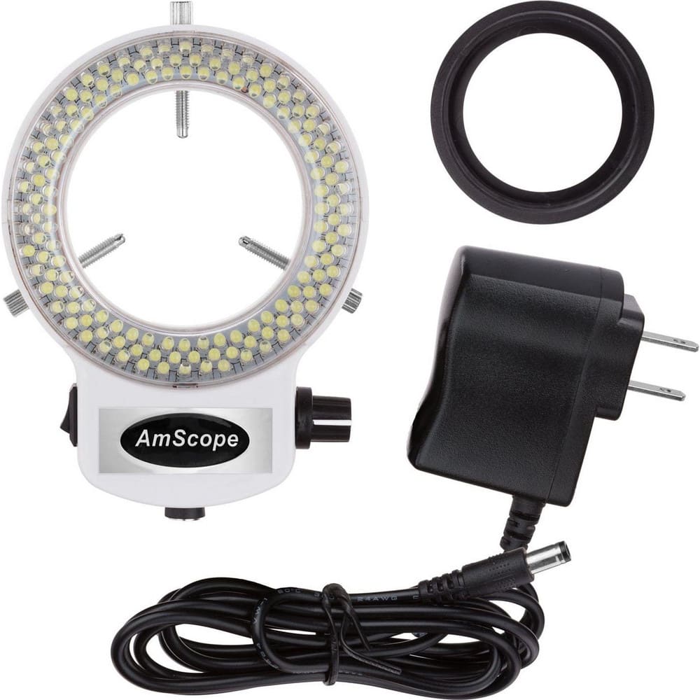 144 LED Intensity-adjustable Ring Light for Stereo Microscopes with White Housing