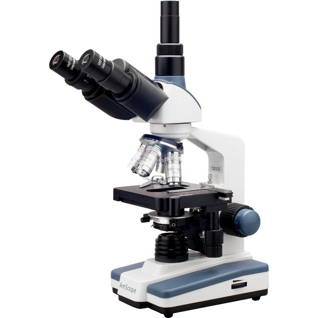 AmScope 40X-2000X LED Lab Trinocular Compound Microscope w 3D Two-Layer Mechanical Stage | Part #T120B
