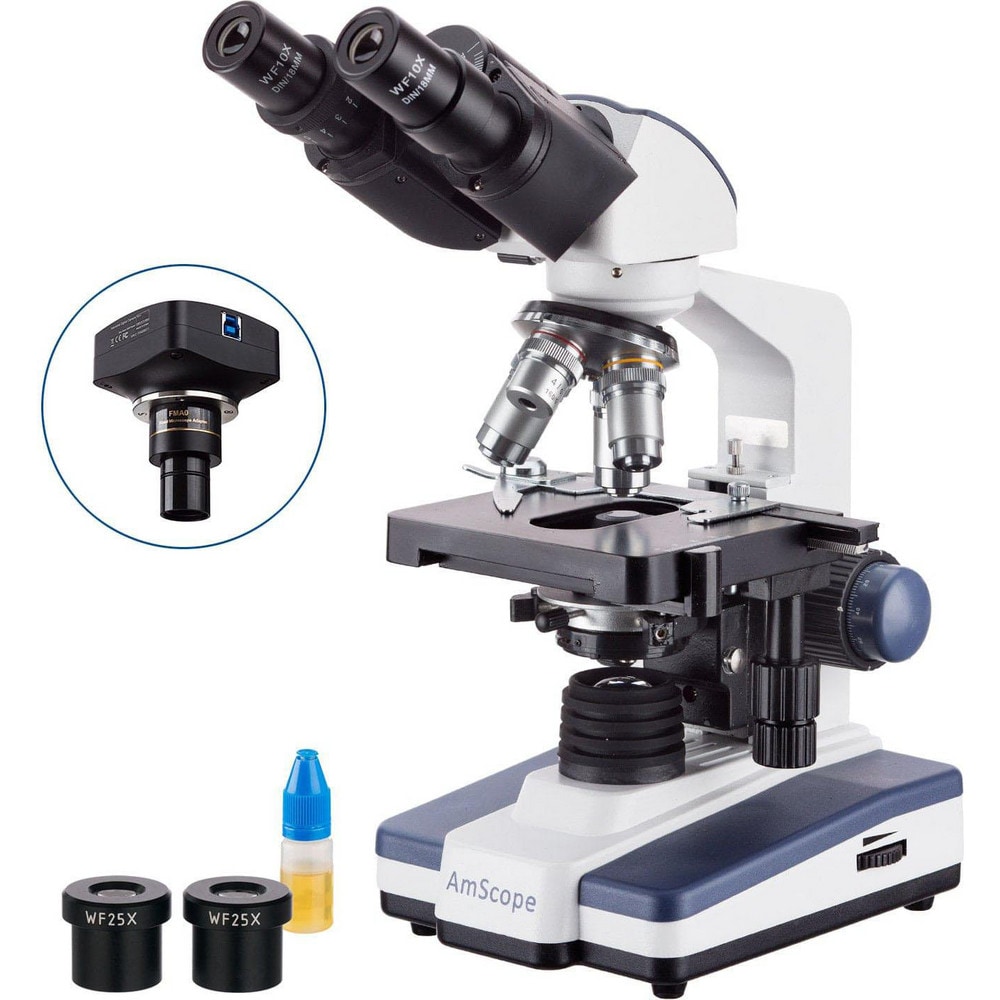 AmScope - 40X-2500X LED Binocular Compound Microscope w/ 3MP Digital ...