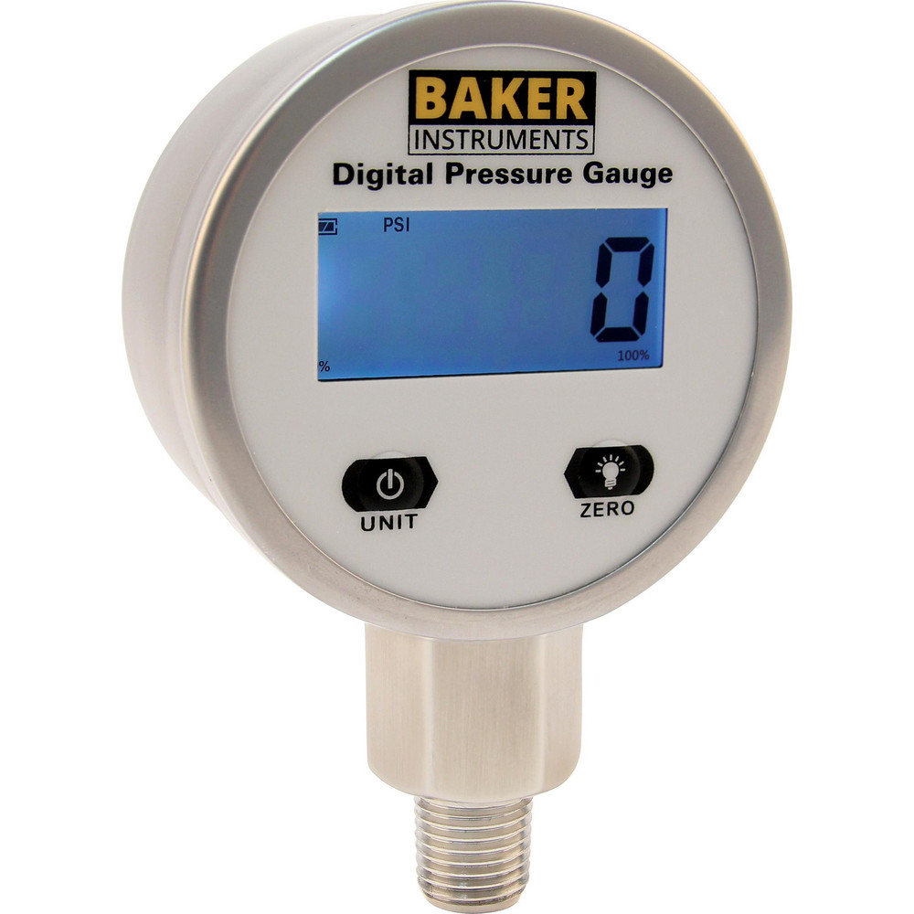 Baker Instruments Pressure Gauge 0 to 100 psi, 1/4" MNPT, Bottom