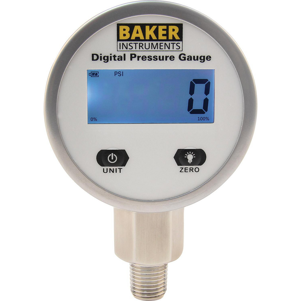 Baker Instruments Pressure Gauge 0 to 1,018 psi, 1/4" MNPT, Bottom