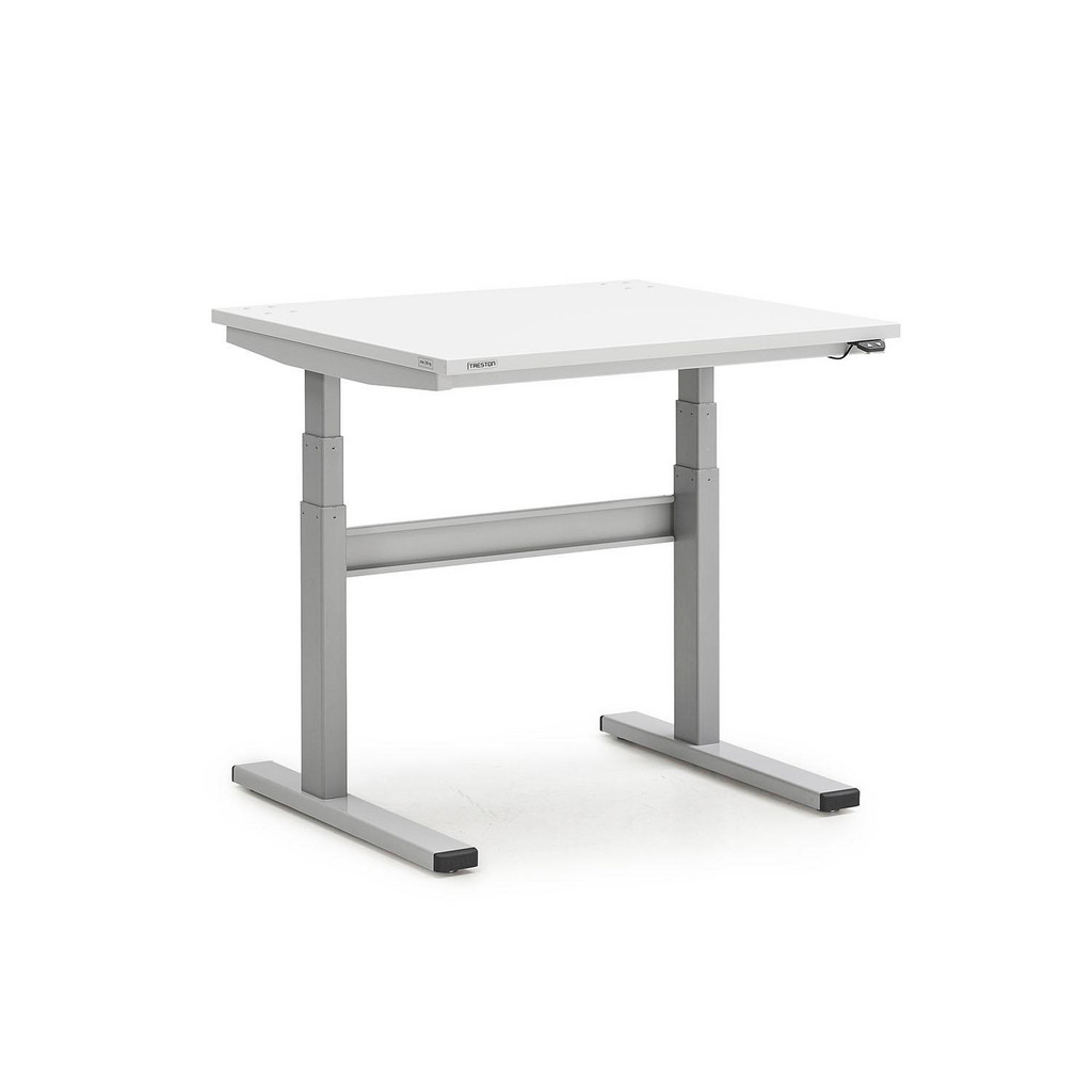 Treston Electric Desk: 35-7/16" Wide, 31-1/2" Deep, 24-13/16 to 50" High, Powder Coated, Laminated Chipboard Top, Steel Base, Light Gray - 439 lb